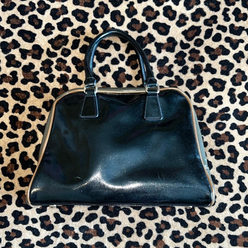 Bowler bag, black vinyl w/leopard lining bowling bag, rockabilly